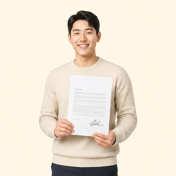모닝 중고차 장기렌트 서면 견적서를 들고 있는 고객